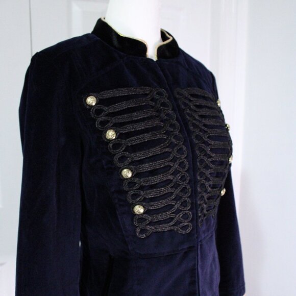 Guess Navy Blue Gold Accent Button Evening Velvet Fully Lined Military Jacket - Picture 1 of 7